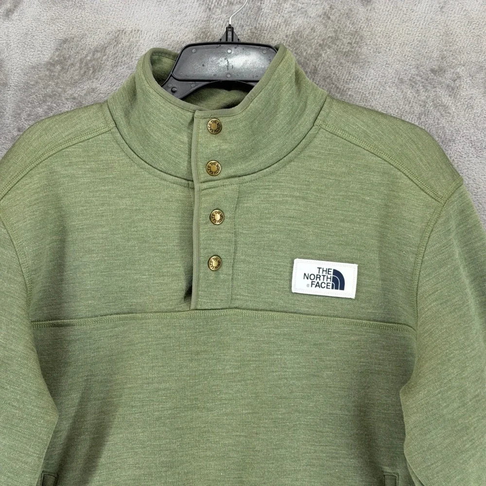 The North Face Pullover Mens L NF0A3MMS Green Wool Blend Snap Mock Neck EUC